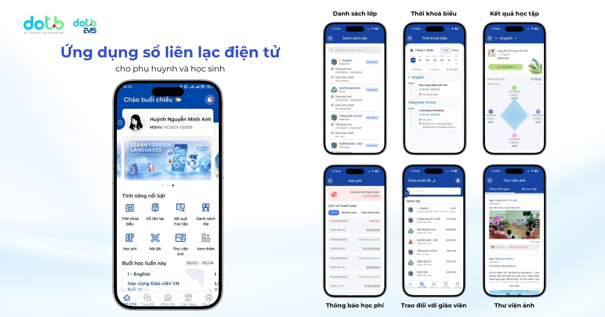 Giới thiệu Công ty DotB - Đơn vị cung cấp giải pháp quản lý cho Tổ Chức Giáo dục 11 DotB SEA - ứng dụng sổ liên lạc điện tử giúp kết nối trực tiếp giữa nhà trường, giáo viên và phụ huynh.