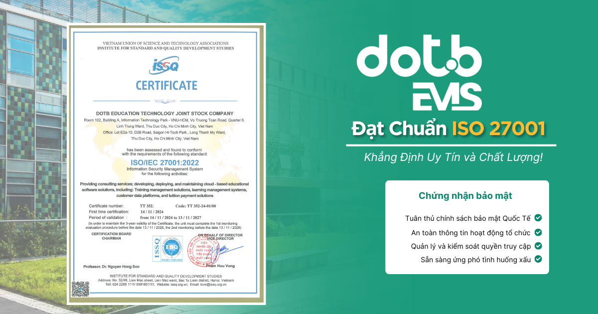 Phần mềm DotB EMS đạt chứng nhận ISO 27001 - Tiêu chuẩn an toàn