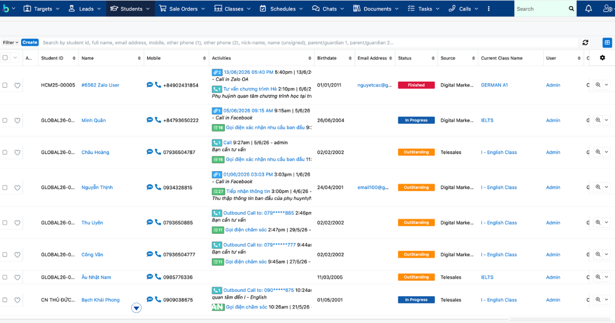 Phân hệ Tuyển sinh & Marketing (CRM Giáo dục)
